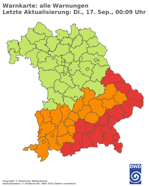 Aktuelle Wetterwarnungen für  Donau-Ries