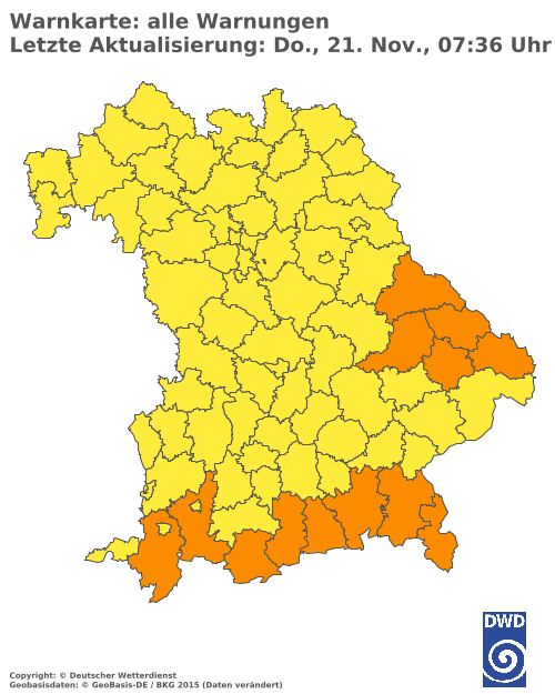 Aktuelle Wetterwarnungen für  Donau-Ries