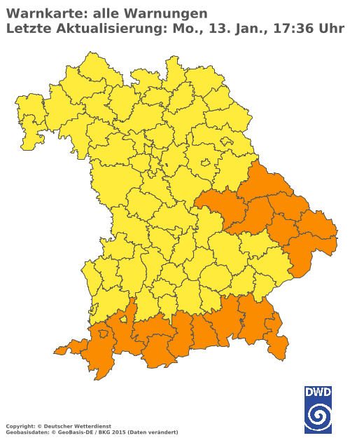 Aktuelle Wetterwarnungen für  Donau-Ries