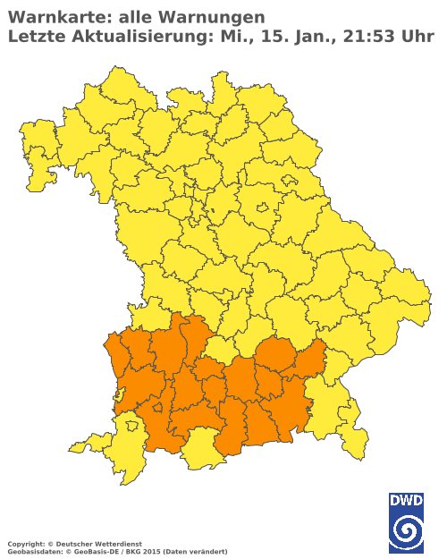 Aktuelle Wetterwarnungen für  Donau-Ries