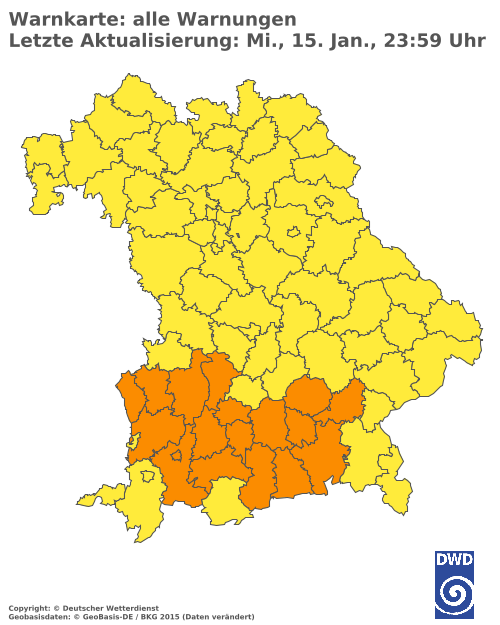 Aktuelle Wetterwarnungen für  Donau-Ries